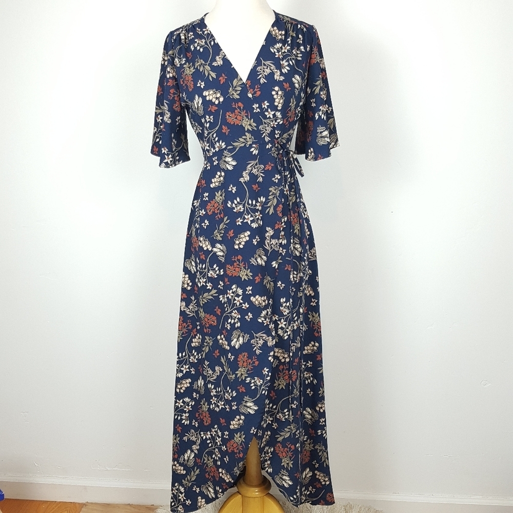 Emory Park Wrap Dress Maxi Blue Floral Print